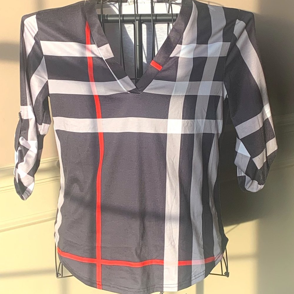 3/4 Sleeved Plaid Top
